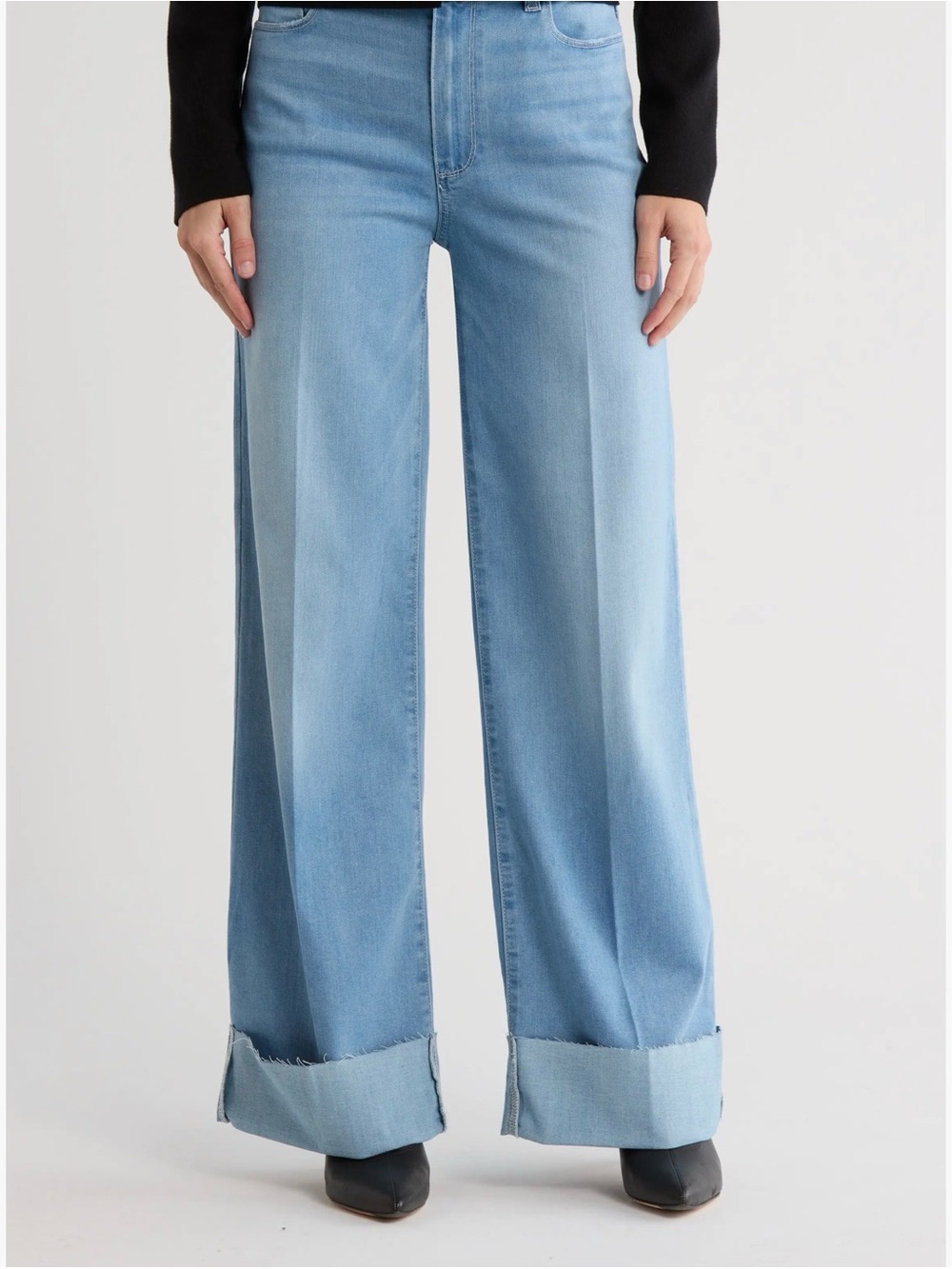 Connie Cuffed Raw Hem High Waist Wide Leg Jeans by Paige
